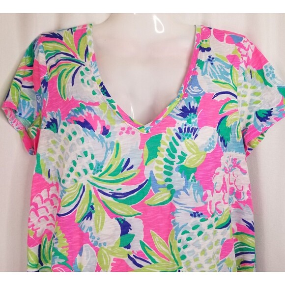 Lily Pulitzer Women's Top Tropical Pineapple Design Pink V-Neck Classic Size S - Picture 3 of 8